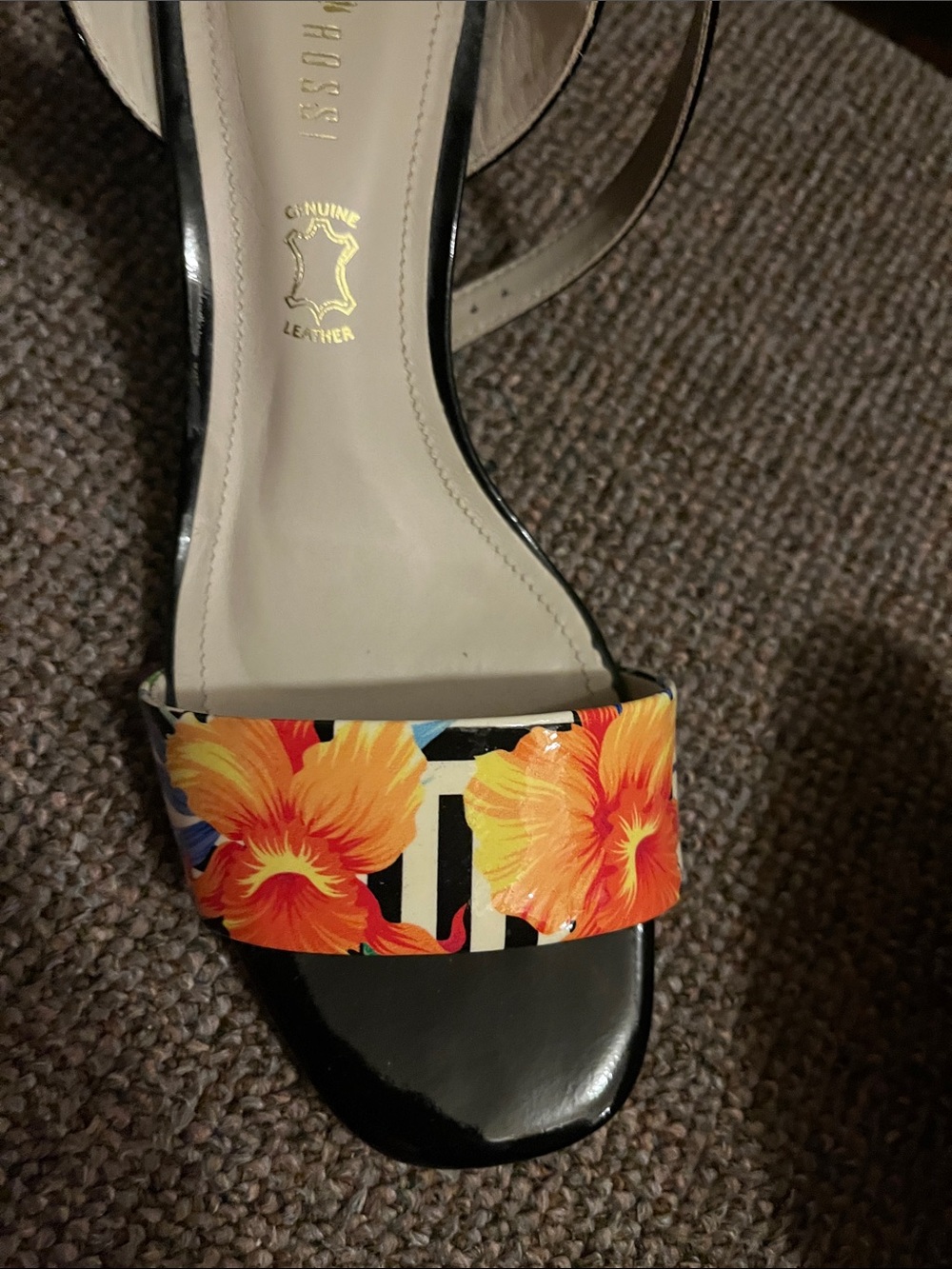 Floral and Black Patent Leather Ankle-Strap Sandals-new without tags